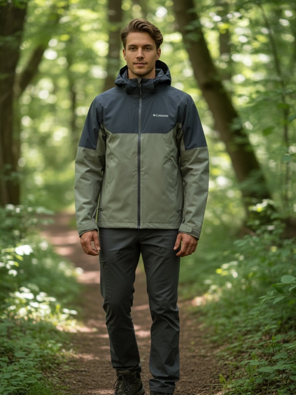 Columbia Rain Scape Waterproof Hooded Jacket Mens Small Gray Green Rain Shell